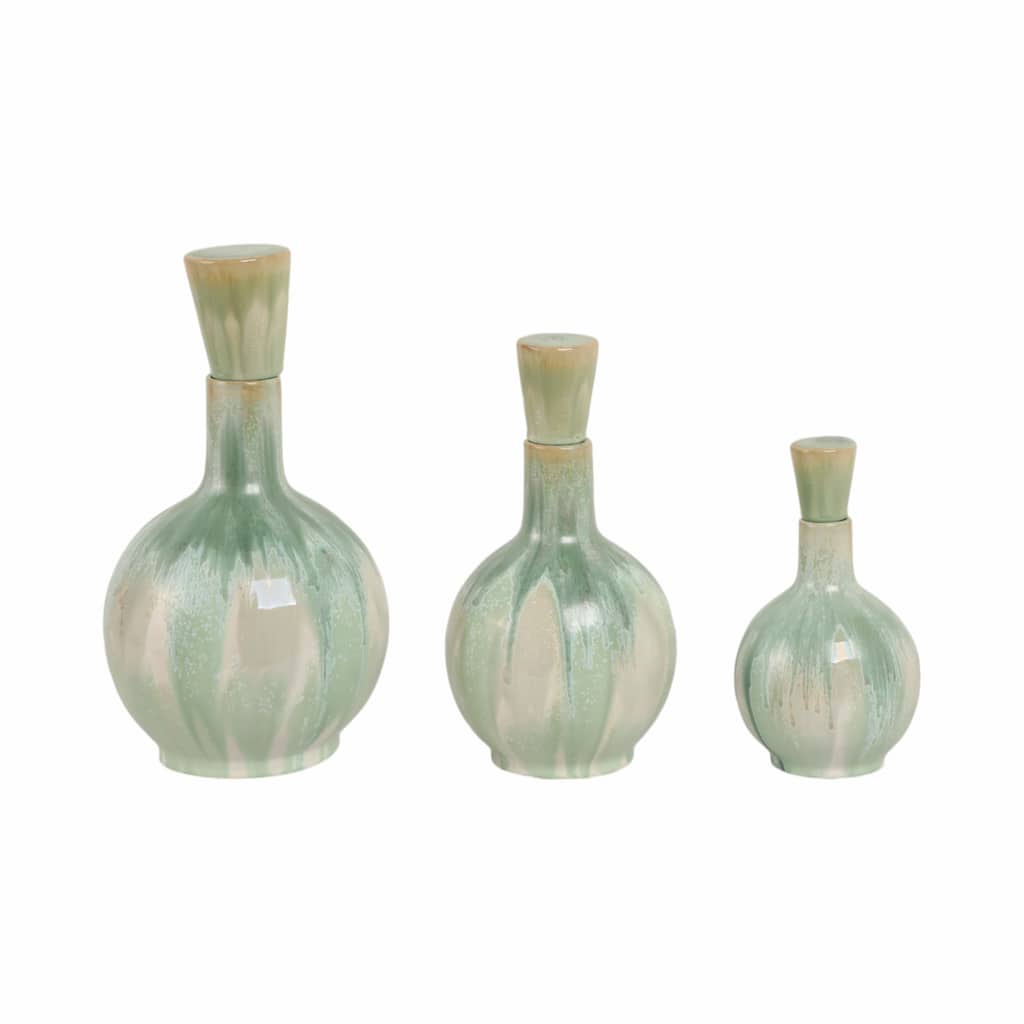 Glazed Ceramic Flower Vases - Set of 3, 14", 12", 9"