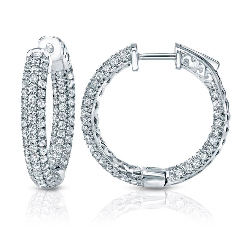Auriya 14k Gold 4 1/2ctw Medium Pave Diamond Hoop Earrings - 1.25-inch (H-I, SI1-SI2) - White Gold