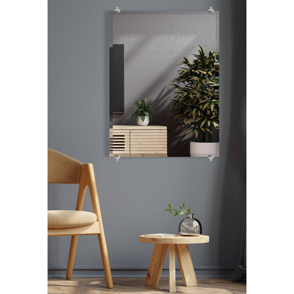 Modern Rustic Frameless Beveled Mirror Chrome Oval Clips