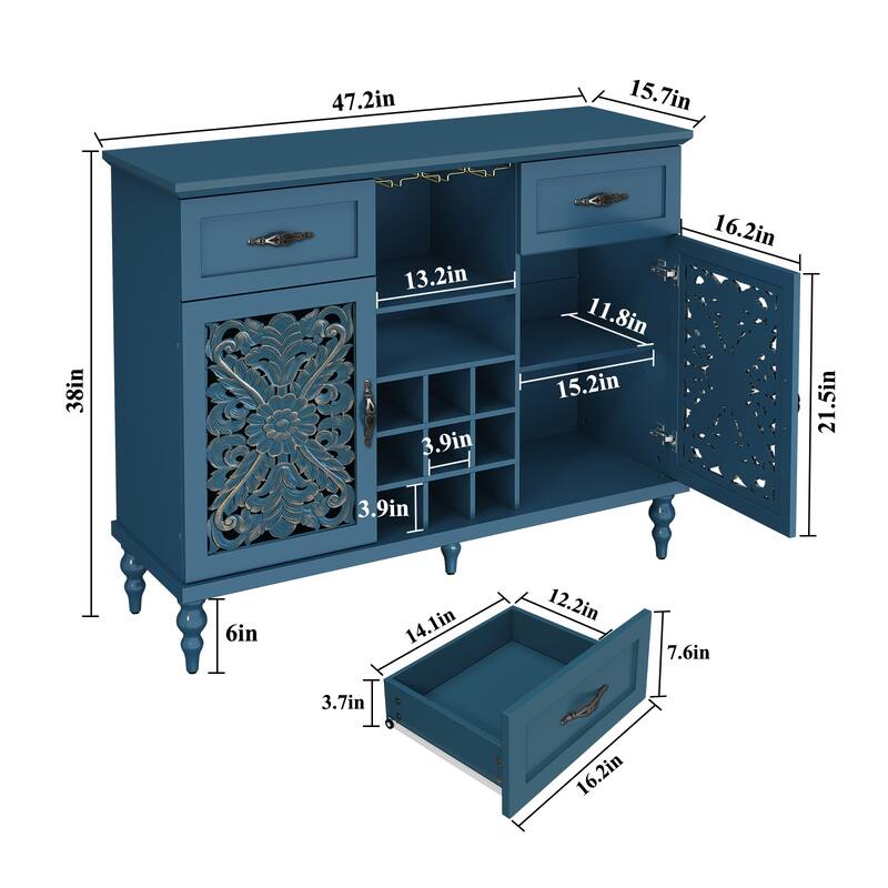47.2" W Coffee Bar Wine Cabinet With Wine Rack