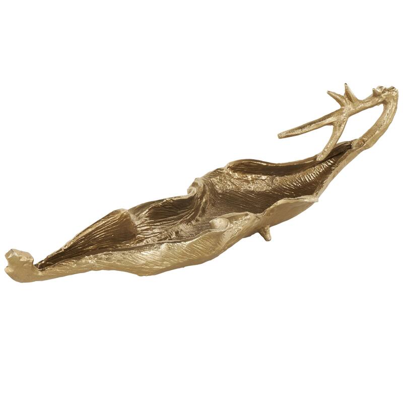 Aluminum Metal Leaf Textured Folded Leaf Decorative Bowl - Gold - Roche River Decor - Gold - 27"W, 8"H