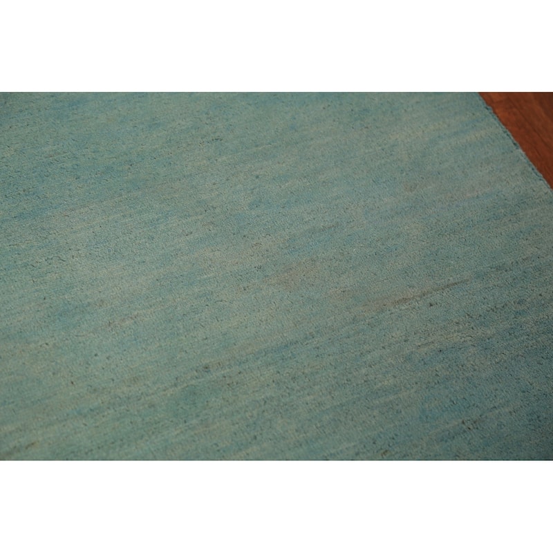 Aqua Blue Gabbeh Modern Rug Handmade Accent Wool Carpet - 2'8" x 4'1"