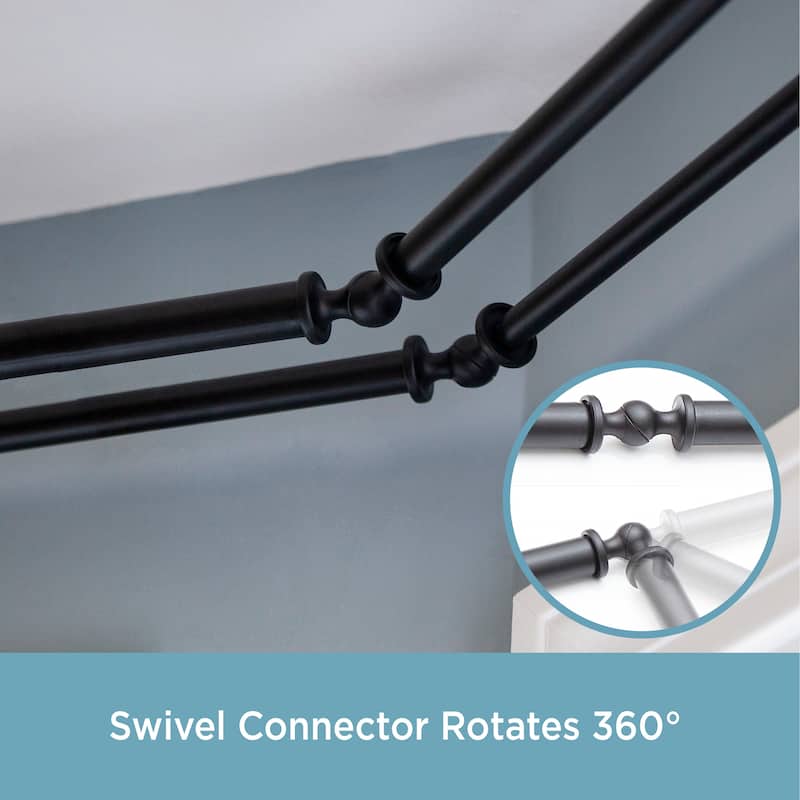 Kenney® Mission 3/4" Decorative Bay Window Double Curtain Rod, 78-144", Black