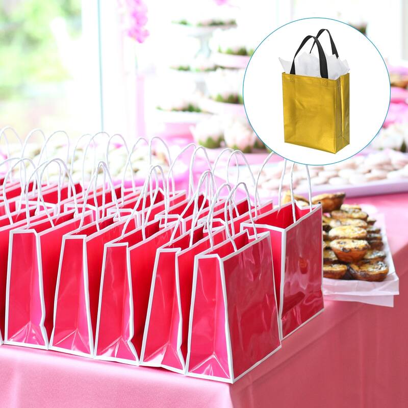 Gift Bags with Tissue, 12 Set 8" Reusable Non-Woven Gift Goodie Bags - 10"x8"x4"