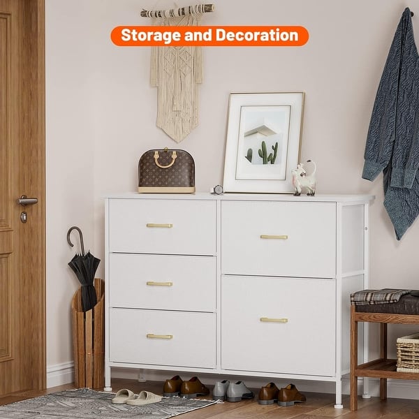 Dresser for Bedroom with 5 Drawers, TV Stand, Living Room, Leather Finish,  White - Bed Bath & Beyond - 39982889