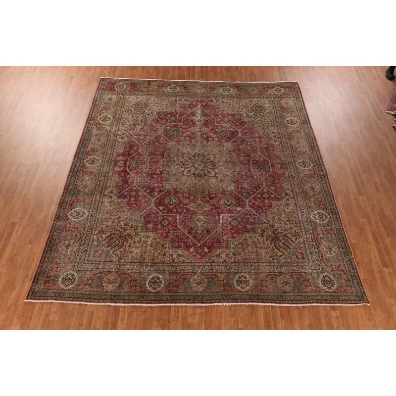Hand Knotted Oriental 100% Wool Carpet Traditional Medallion Pink Tabriz Area Rug - 12' 9'' X 11' 1''