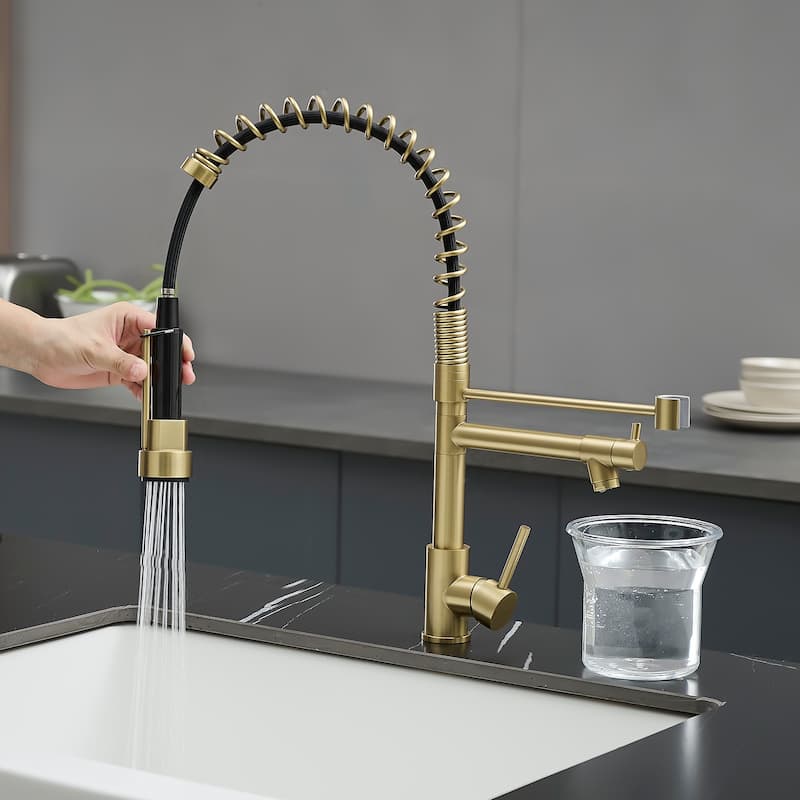 Single Handle Stainless Steel Brushed Gold Pull Down Kitchen Faucet