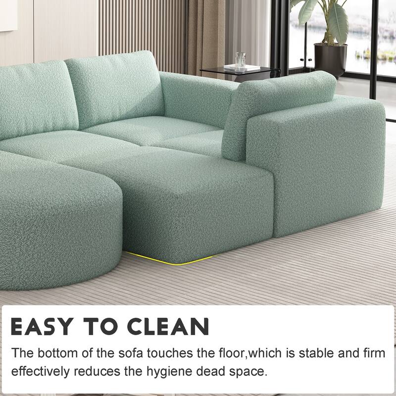 104.32" Yarn Fleece Modular Sectional Sofa Set with Chaise & Ottoman, U-Shaped 5-Seater Sleeper