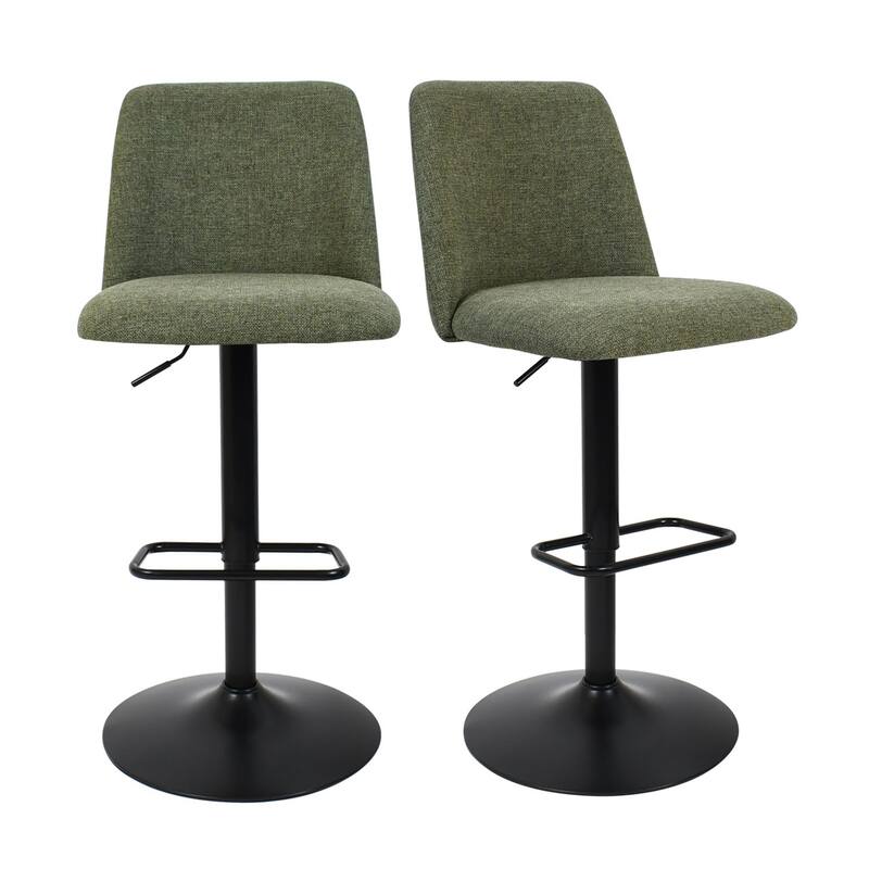 Upholstered Adjustable Height Swivel Bar Stool with Back Set of 2