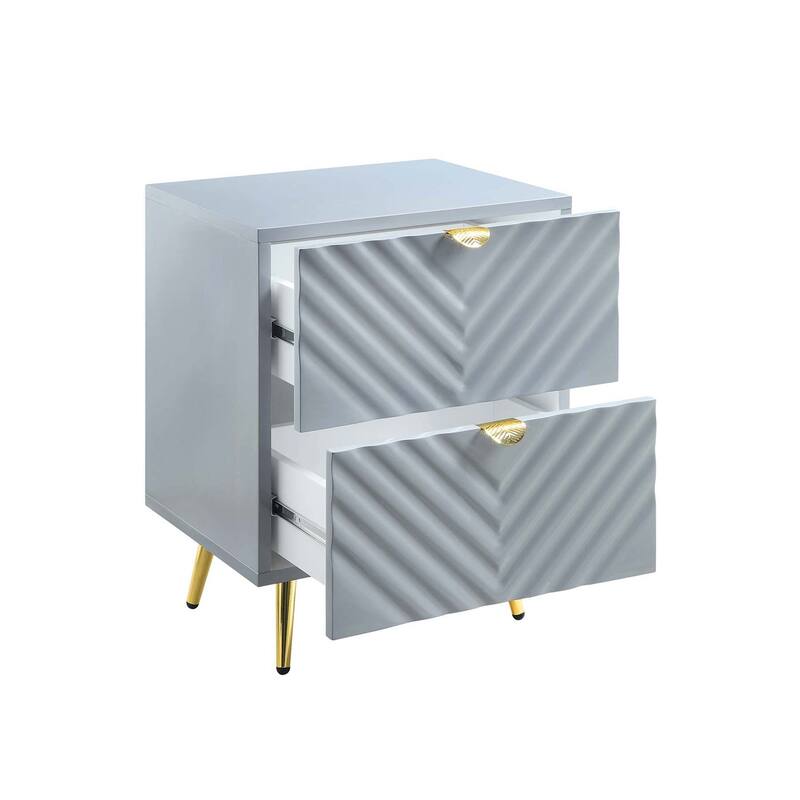 2 Drawers MDF Nightstand in Gray High Gloss Finish