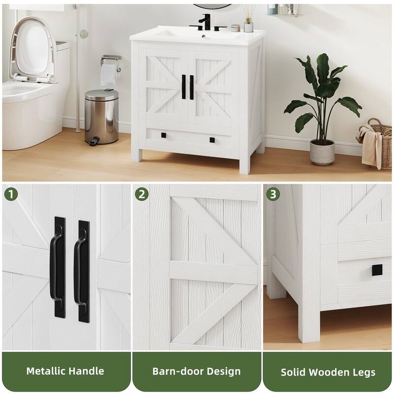 Moasis 30 Inch Farmhouse Bathroom Vanity with Sink and Barn Door Storage for Small Spaces