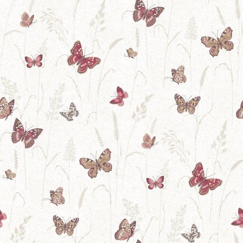 Galerie Wallcoverings Kitchen Recipes Butterflies Vinyl on Non-woven Matte Wallpaper Roll - 33 feet x 21 inches - Red/Beige