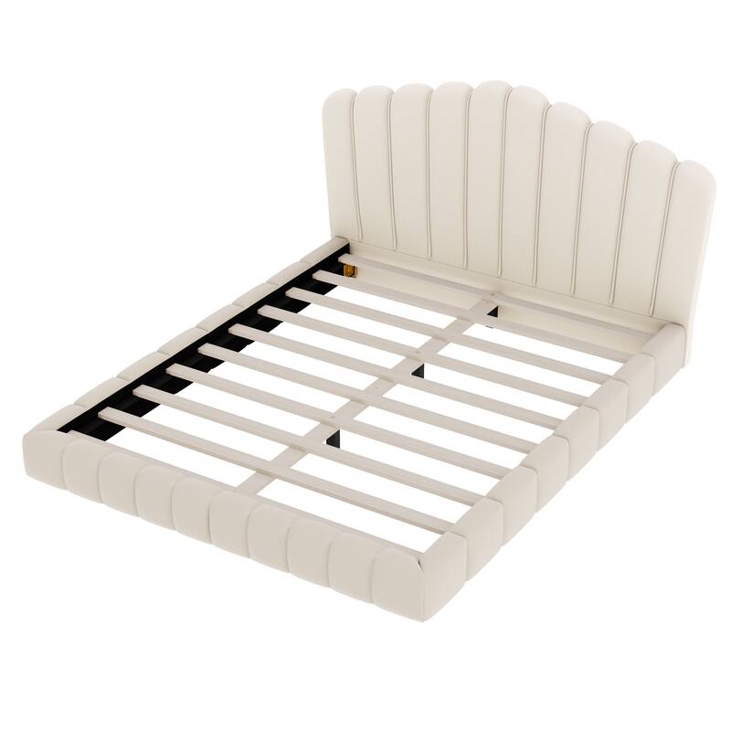 Queen Size Upholstered Bed Grounded Bed with Wingback Headboard, Comfort & Soft Velvet Bed Frame Collision Avoidance New Revised
