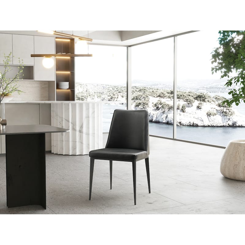 Neo-Classical Dining Chair - Black Faux Leather Seat & Steel Frame - Elegant Home Furniture - 32