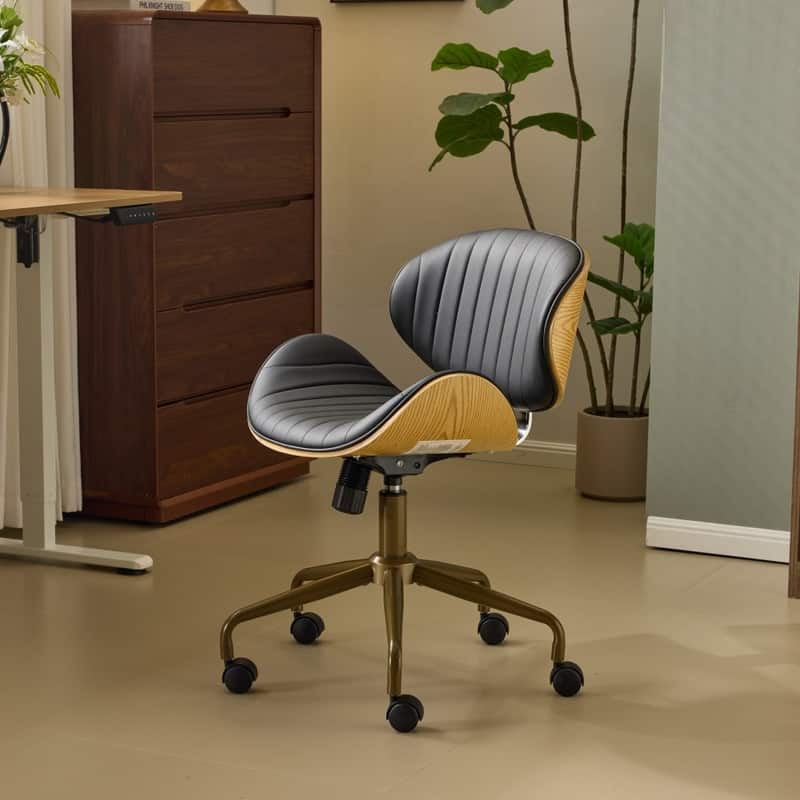PU Curved Office Chair With Antique Bronze Base