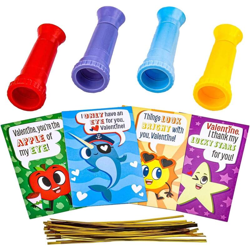 28 Packs Kids Valentines Cards with Telescopes for Kids' Valentine's Classroom Exchanges and Party Favors. - Multi