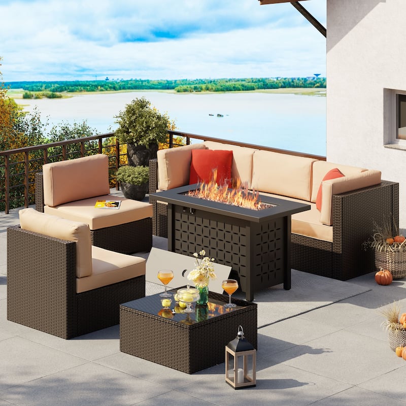 7 Piece Sectional Seating Group With Cushions - Beige