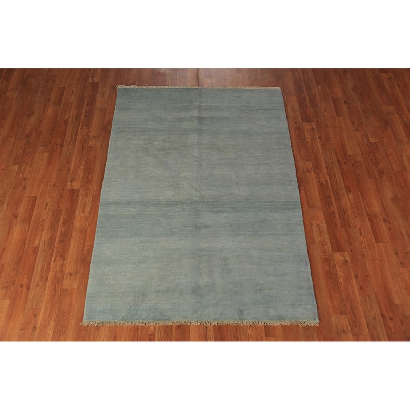 Blue & Green Gabbeh Modern Rug Hand-Knotted Wool Carpet - 4'0" x 5'8"