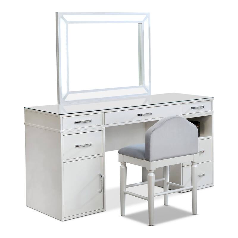Furniture of America Zehr Contemporary Solid Wood 6-Drawer 3-Piece Makeup Vanity Set