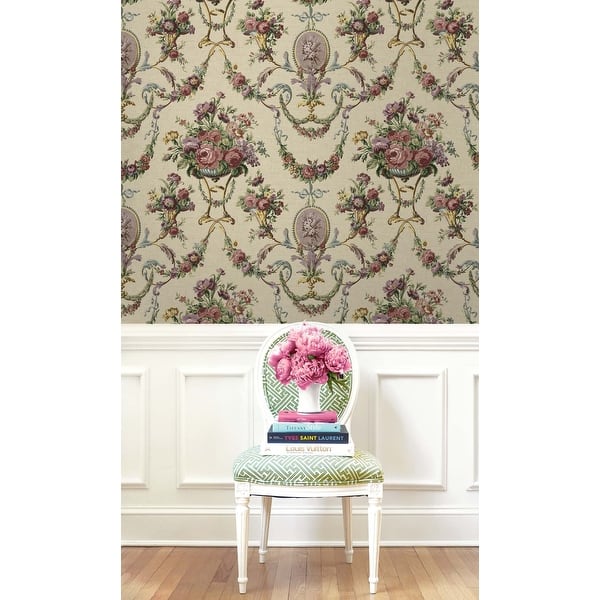 Seabrook Designs Fitch Floral Scroll Unpasted Wallpaper On Sale Bed