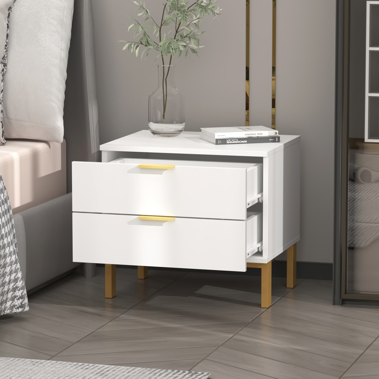 Nightstands End Table with Drawer White Bedside Table by Timechee