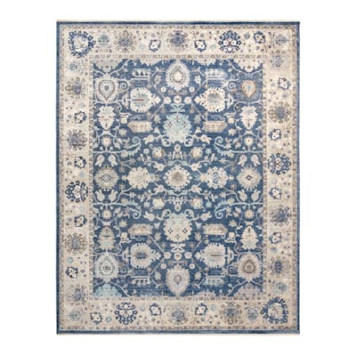 Gertmenian Astris Banha Traditional Floral Wide Border Navy Blue/Ivory Area Rug