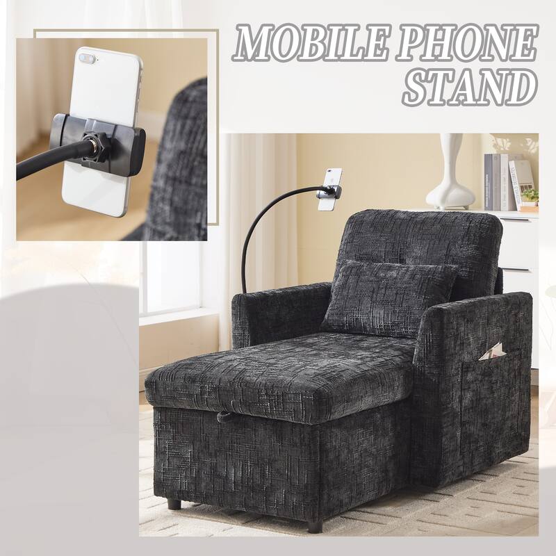 Multifunctional Lazy Person Sofa Recliner,Storage Backrest With Cell Phone Bracket Chenille Single Leisure Chair