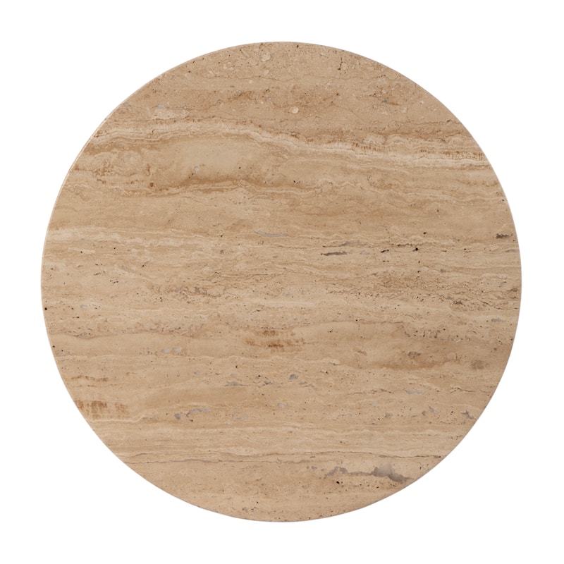 Ruby 15 in. W Round Fluted Travertine and Wood Side Table