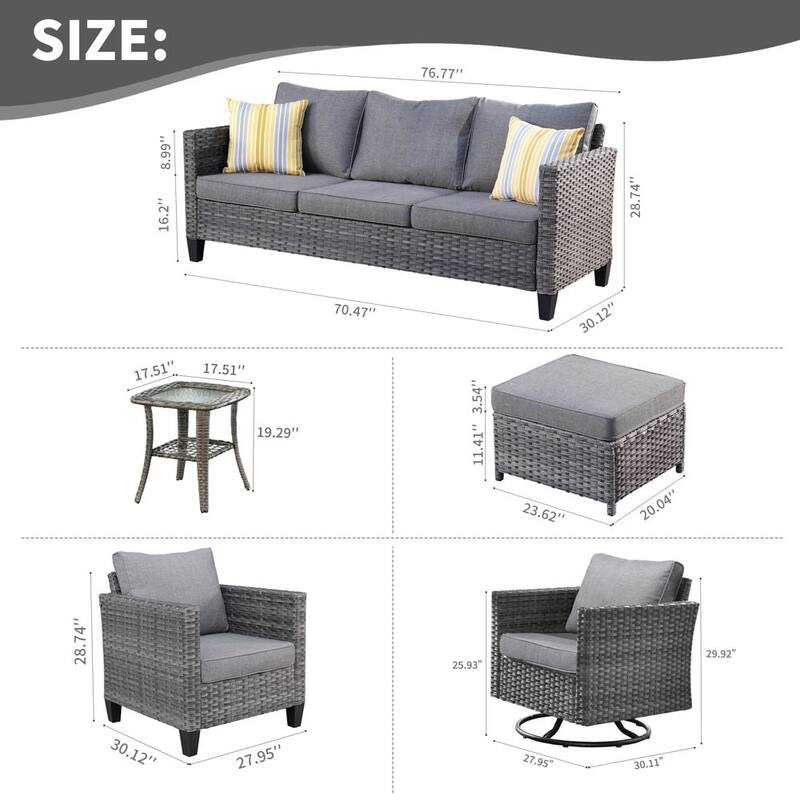 OVIOS 8-piece Patio Wicker Conversation Furniture Set with Swivel Chairs