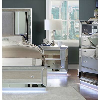 Nightstand Solid Wood Mirror Accent Bedroom Furniture LED Lights
