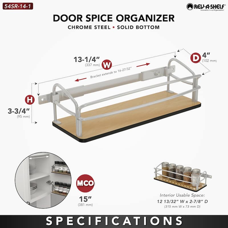 Rev-A-Shelf Steel Door/Wall Mount Spice Rack Pantry Shelf Organizer, 54SR-14-1 - 2.25