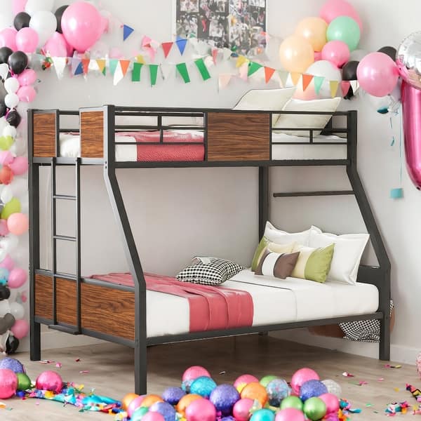 slide 2 of 13, Multifunction Twin over Full Bunk Bed With Safety Rail,Built-in Ladder Brown