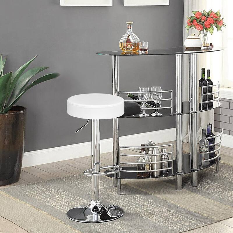 Gymax 1 PC Bar Stool Round Leather Seat Chrome Leg Adjustable