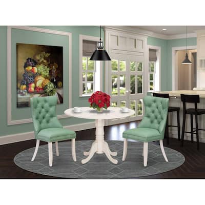 3-Piece Linen white Solid Wood Top-Round Upholstered Dining Room Set -Seats 4