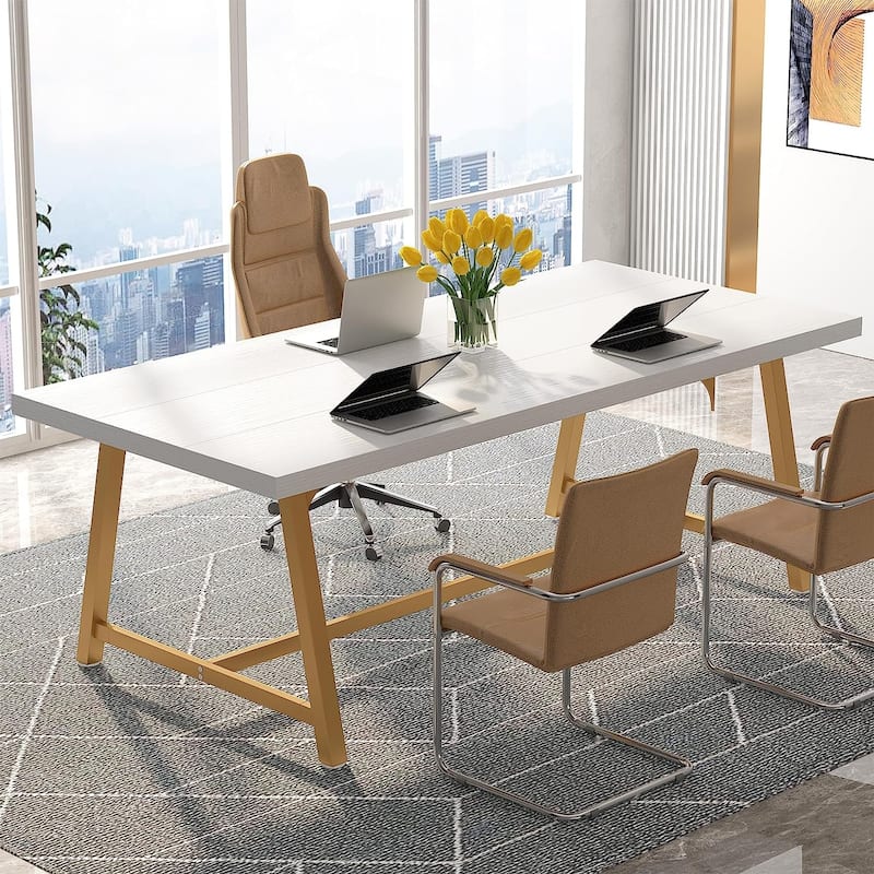 6FT Rectangle Conference Table, 70.9L Meeting Table for 6 People - White
