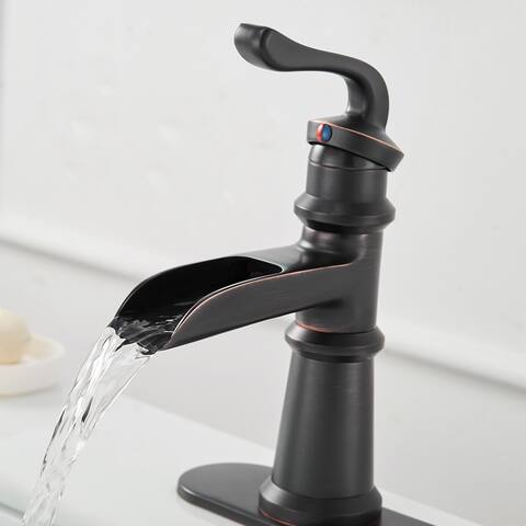Waterfall Lavatory Single Hole Bathroom Faucet-Oil Rubbed Bronze