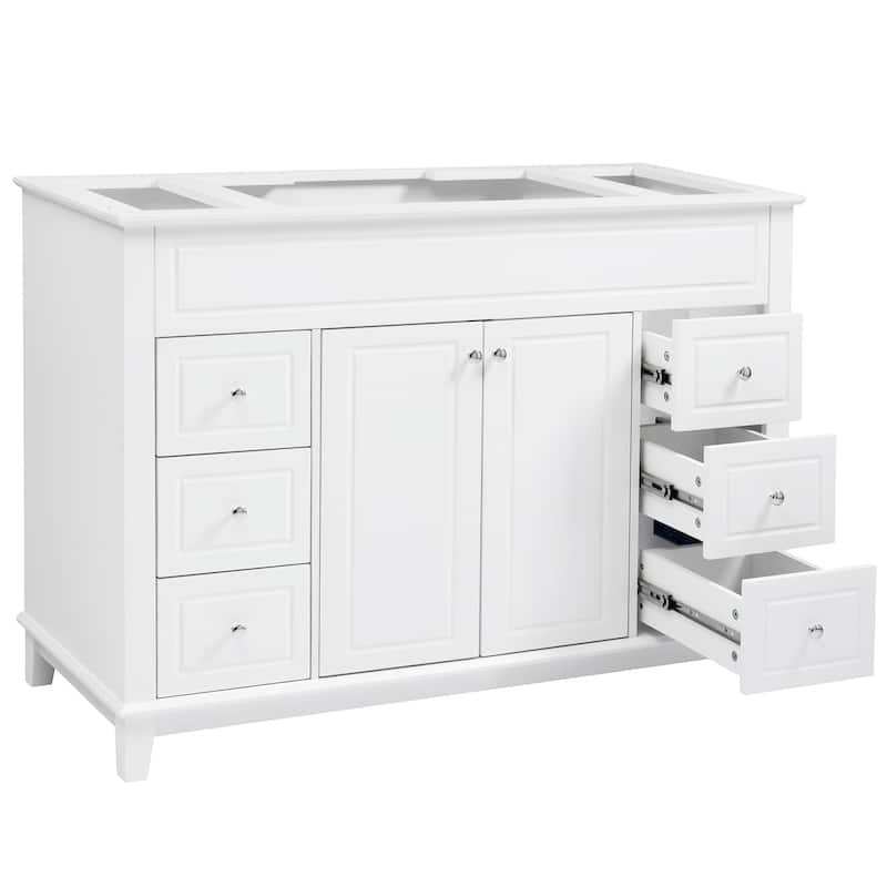 Roomfitters 46" Bathroom Vanity Cabinet Only (No Sink), 6 Soft-Close Drawers and Double Doors with 2-Tier Shelving, White