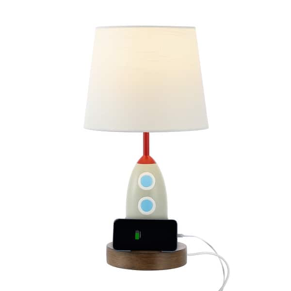 slide 2 of 8, Sahara 17.5" Coastal Iron/Resin Rocket LED Kids' Table Lamp with Phone Stand and USB Charging Port, Multi-Color by JONATHAN Y 17.5" - Multi-Color
