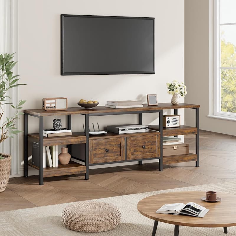 Rustic 79" TV Stand Media Console with 2 Drawers Entertainment Center for TVs Up to 85" - N/A - Brown
