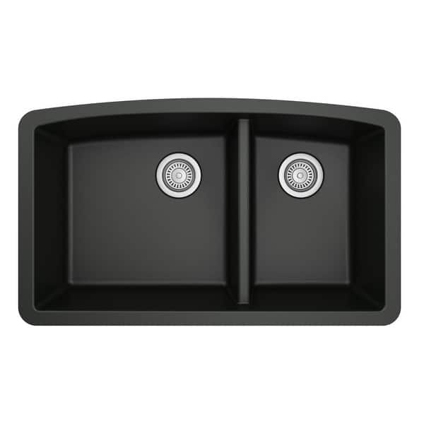 slide 8 of 58, Karran Undermount Quartz Double Bowl Kitchen Sink Black