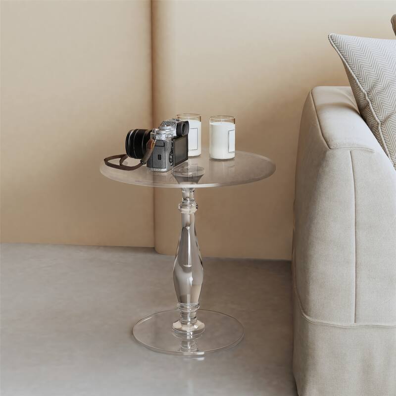 Clear Acrylic End Table Shatterproof Round Side Table with Roman Base