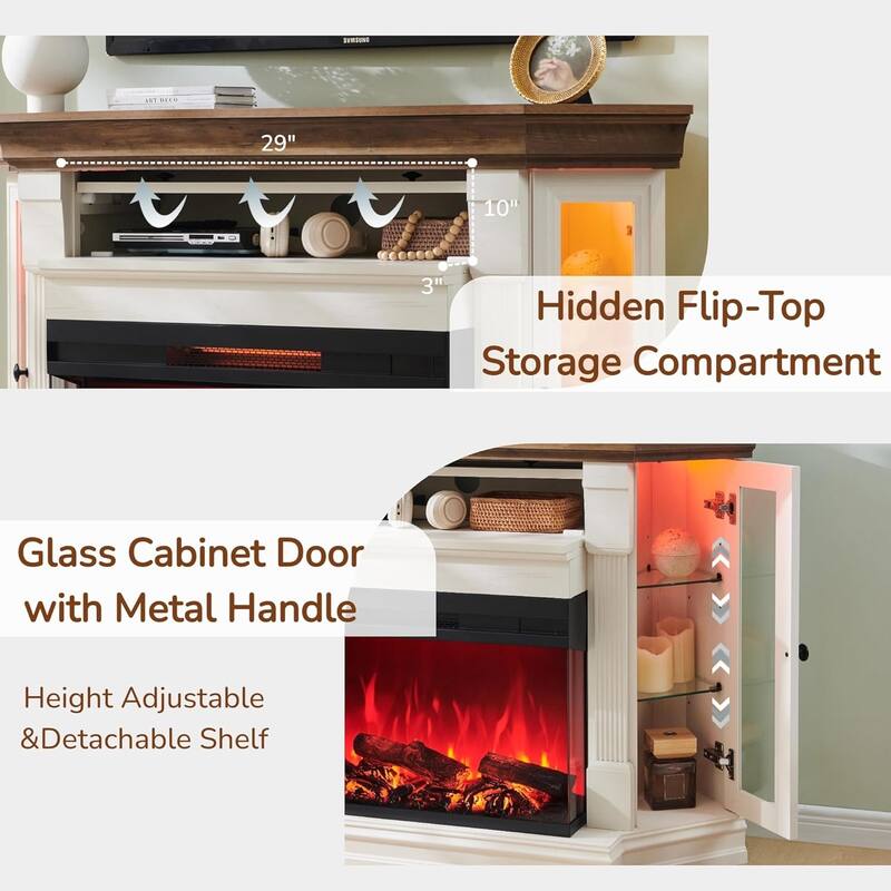 Farmhouse 3-Sided Fireplace TV Stand for 65" TV, Entertainment Center