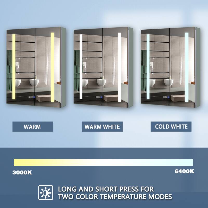 3 Touch Switch LED Lighted Bathroom Medicine Cabinet with Mirror 20'' x 26'',Recessed or Surface Mount,Defog, Stepless Dimming