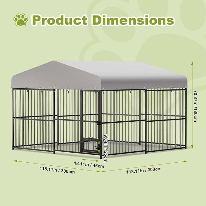 Dog Cage Kennel with Rotating Feeding Bowl Waterproof Roof Cover