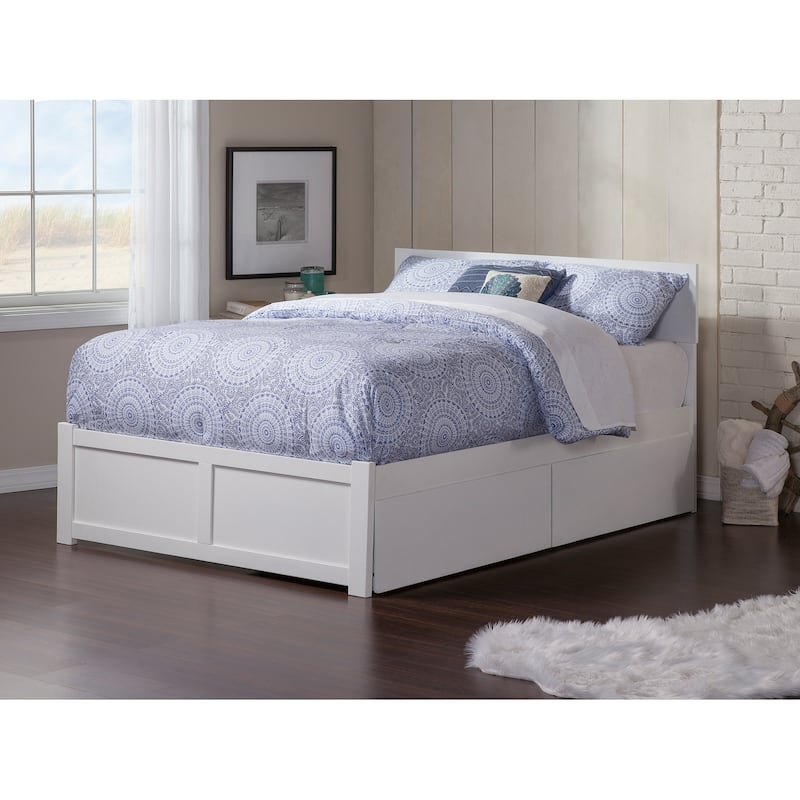 Orlando King Platform Bed with Footboard and 2 Drawers in White