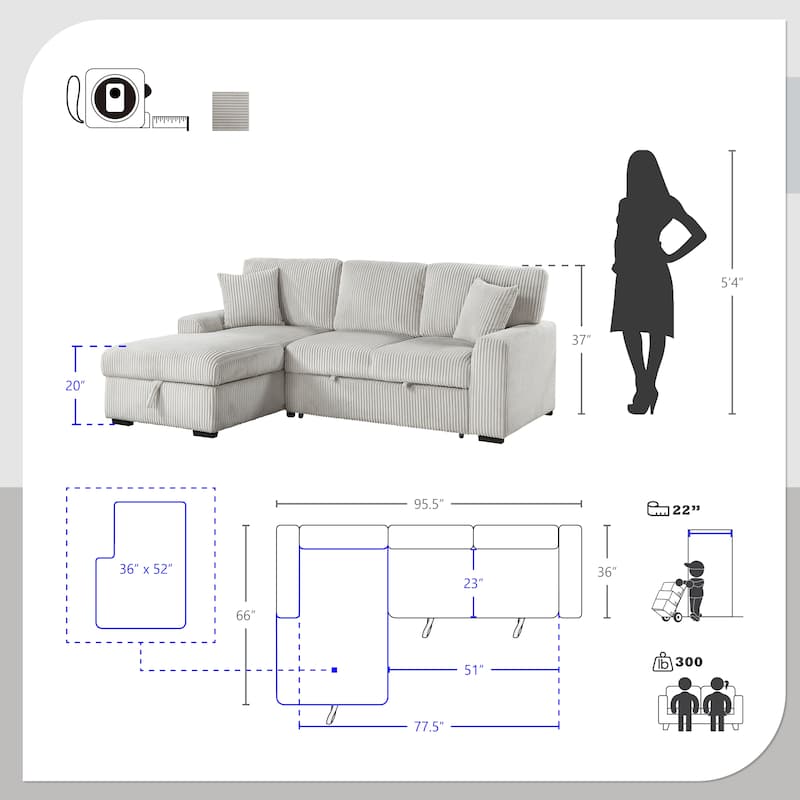 Manche 2-Piece Sectional Sofa with Pull-out Bed and Left Chaise