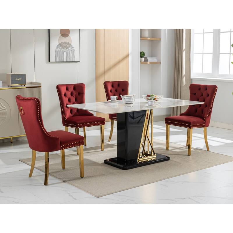 GDF Studio-Nikki Modern Wood Velvet Upholstered Dining Chair with Golden Stainless Steel Legs