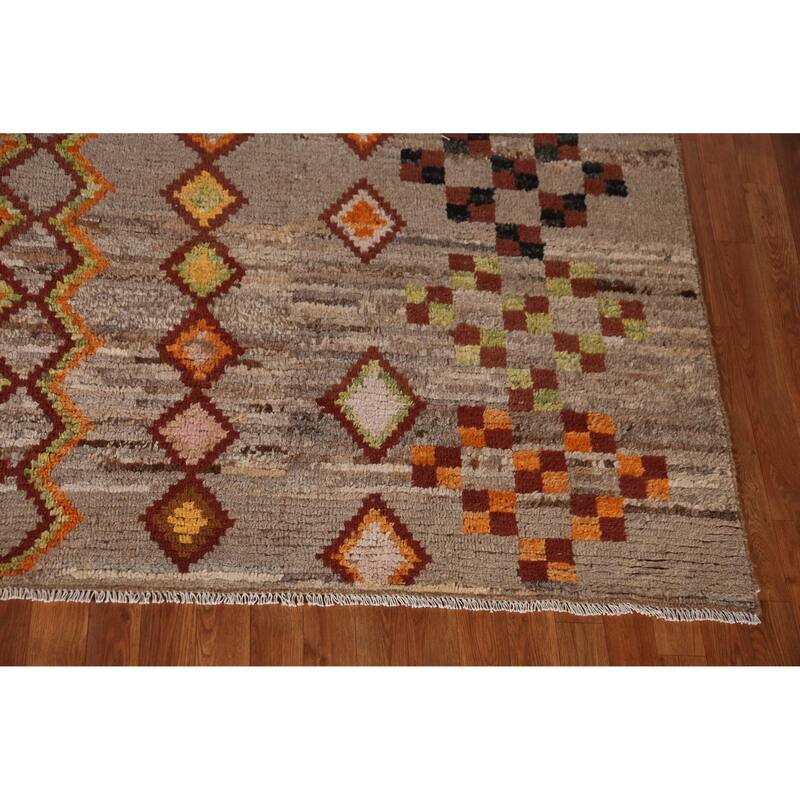Geometric Brown Moroccan Oriental Area Rug Handmade Wool Carpet - 8'4" x 9'9"