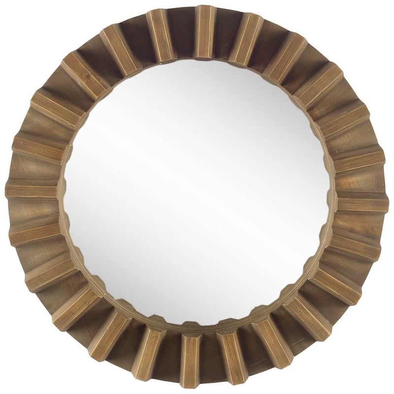HomeRoots 26" Brown Round Wood Framed Accent Mirror