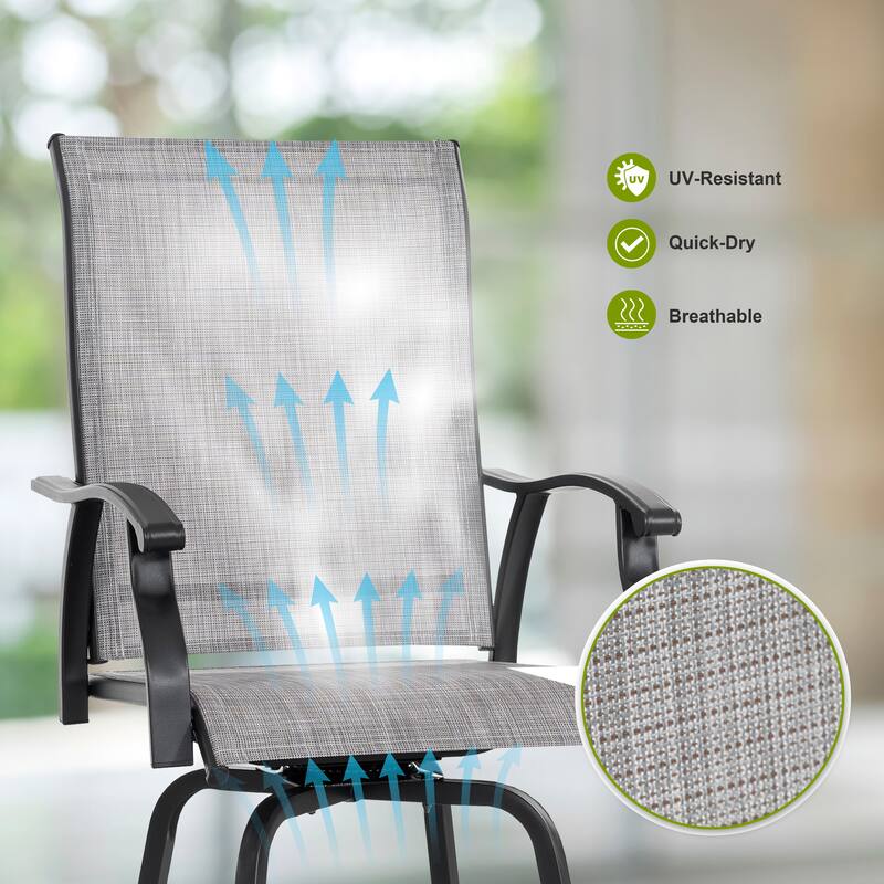 Nuu Garden Patio 2-Piece Textilene Swivel Bar Stools with High Backrest, Gray